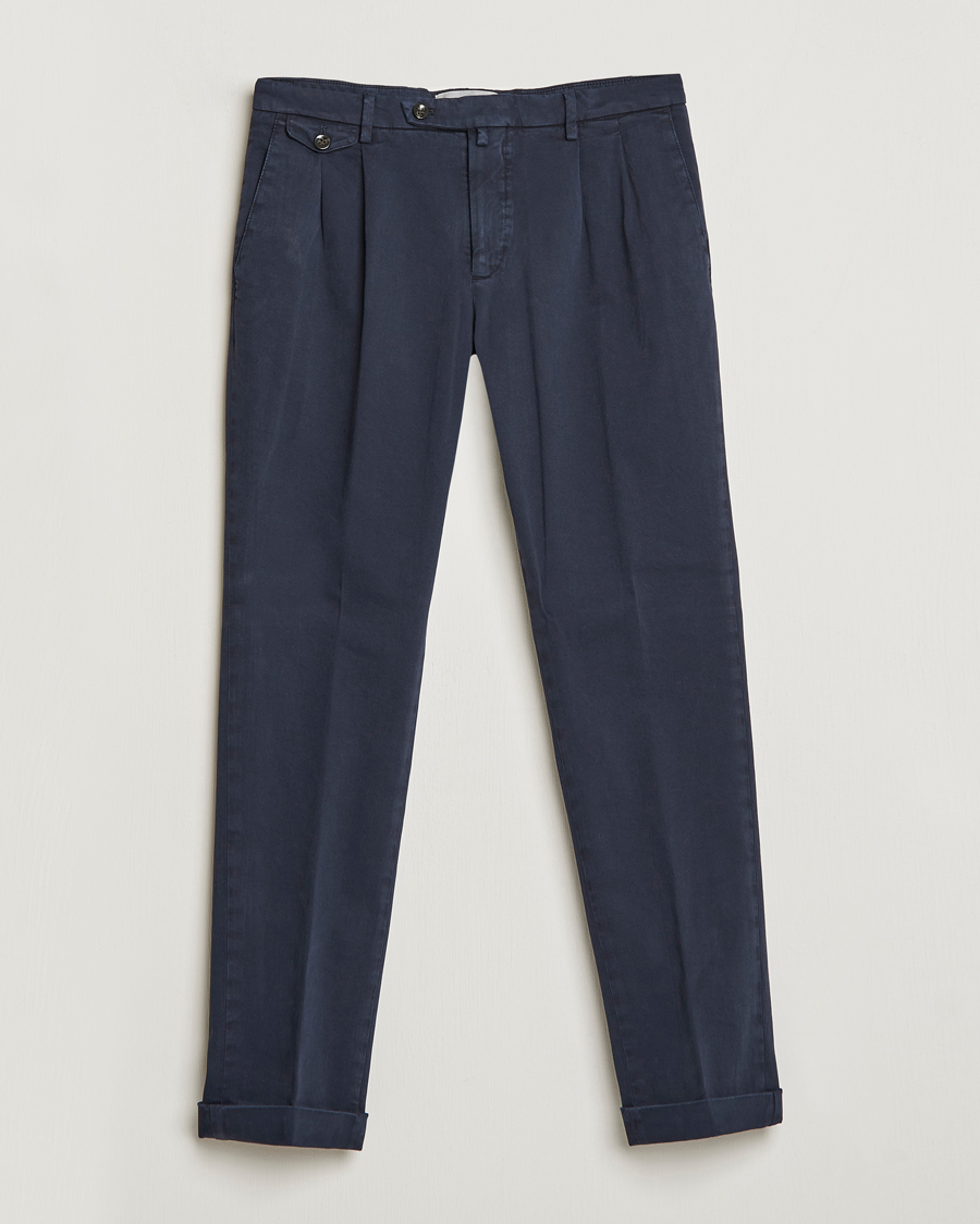 Men | Trousers | Briglia 1949 | Easy Fit Pleated Cotton Stretch Chino Navy