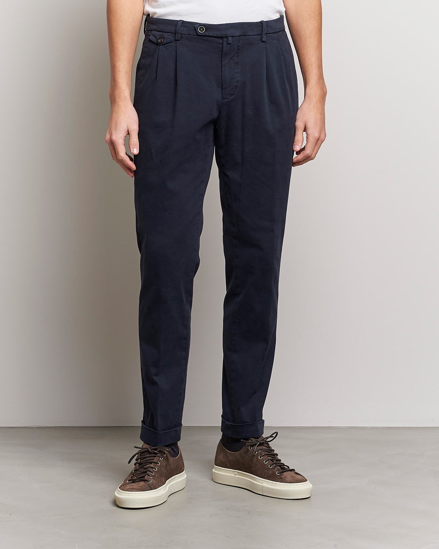 Men | Trousers | Briglia 1949 | Easy Fit Pleated Cotton Stretch Chino Navy