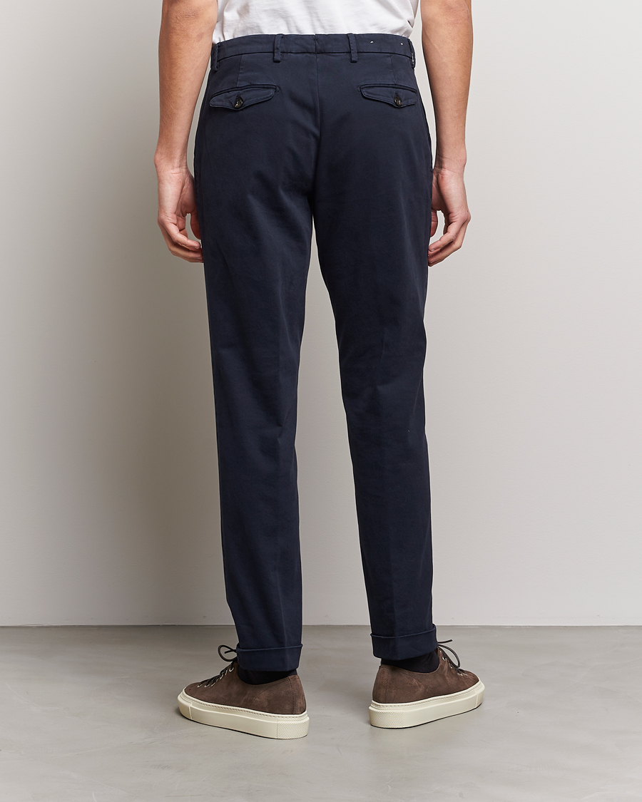 Men | Trousers | Briglia 1949 | Easy Fit Pleated Cotton Stretch Chino Navy