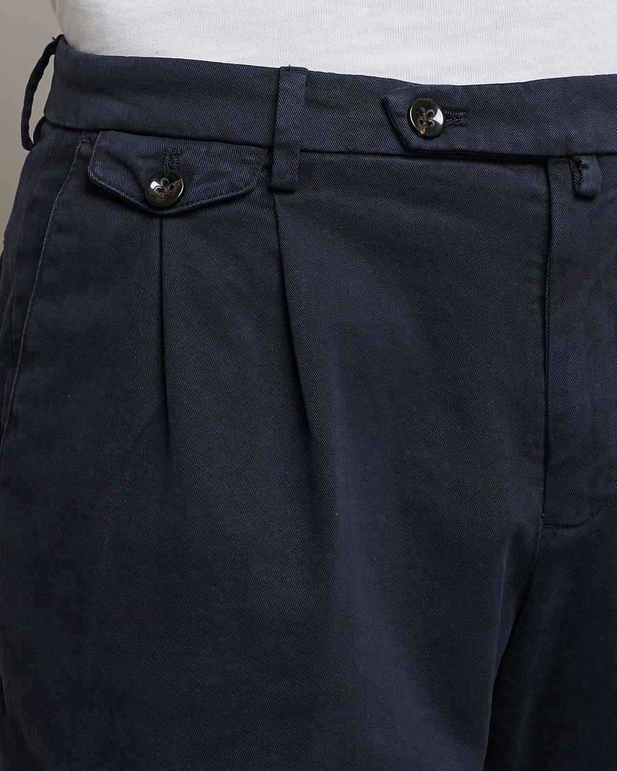 Men | Trousers | Briglia 1949 | Easy Fit Pleated Cotton Stretch Chino Navy