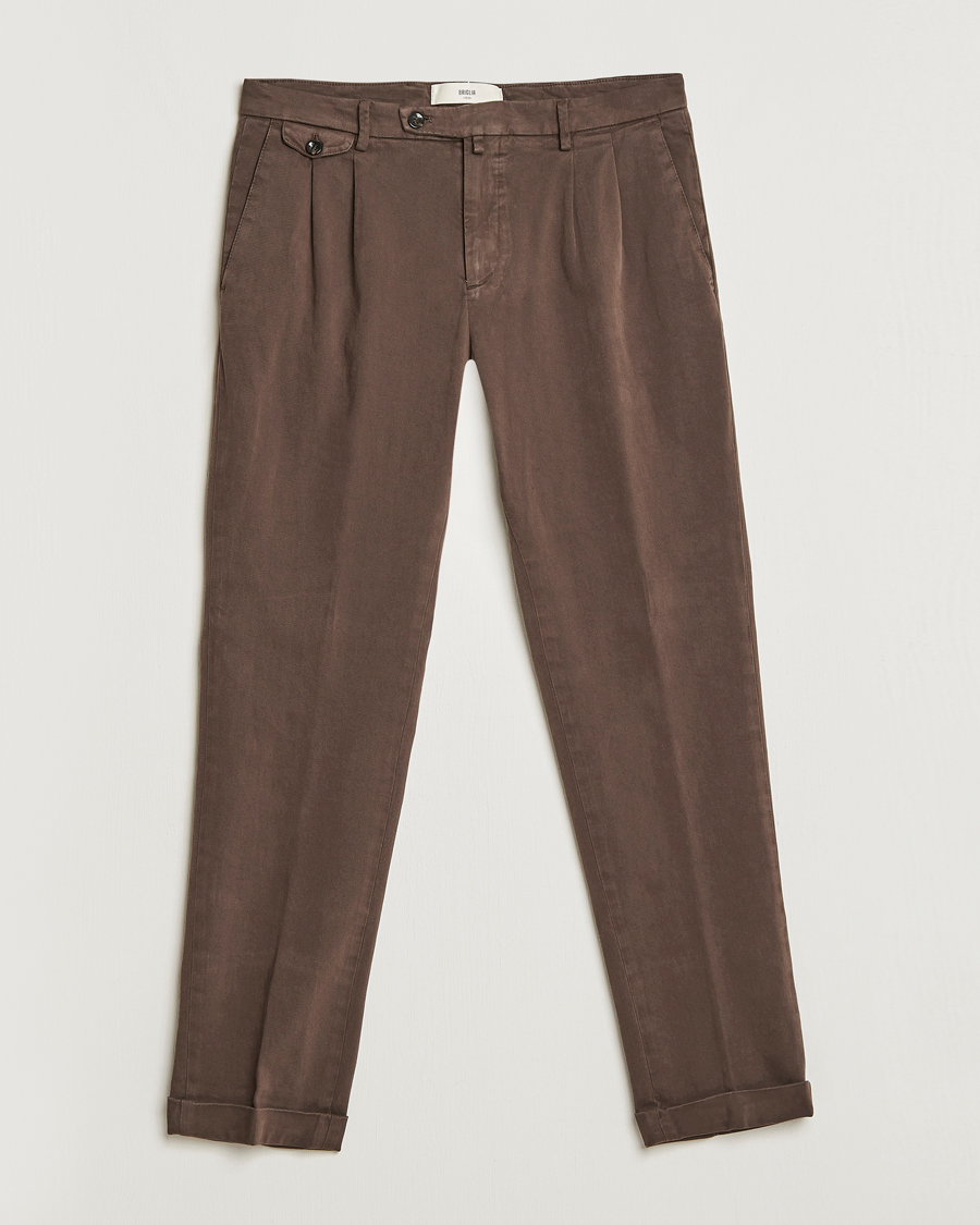 Men | Trousers | Briglia 1949 | Easy Fit Pleated Cotton Stretch Chino Coffe Brown