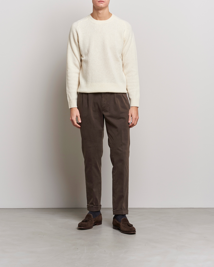 Men | Trousers | Briglia 1949 | Easy Fit Pleated Cotton Stretch Chino Coffe Brown