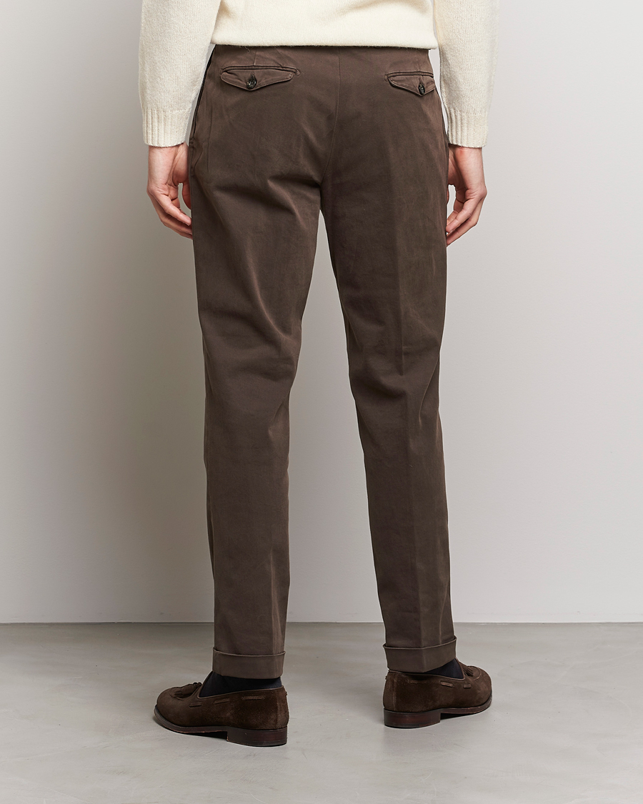 Men | Trousers | Briglia 1949 | Easy Fit Pleated Cotton Stretch Chino Coffe Brown