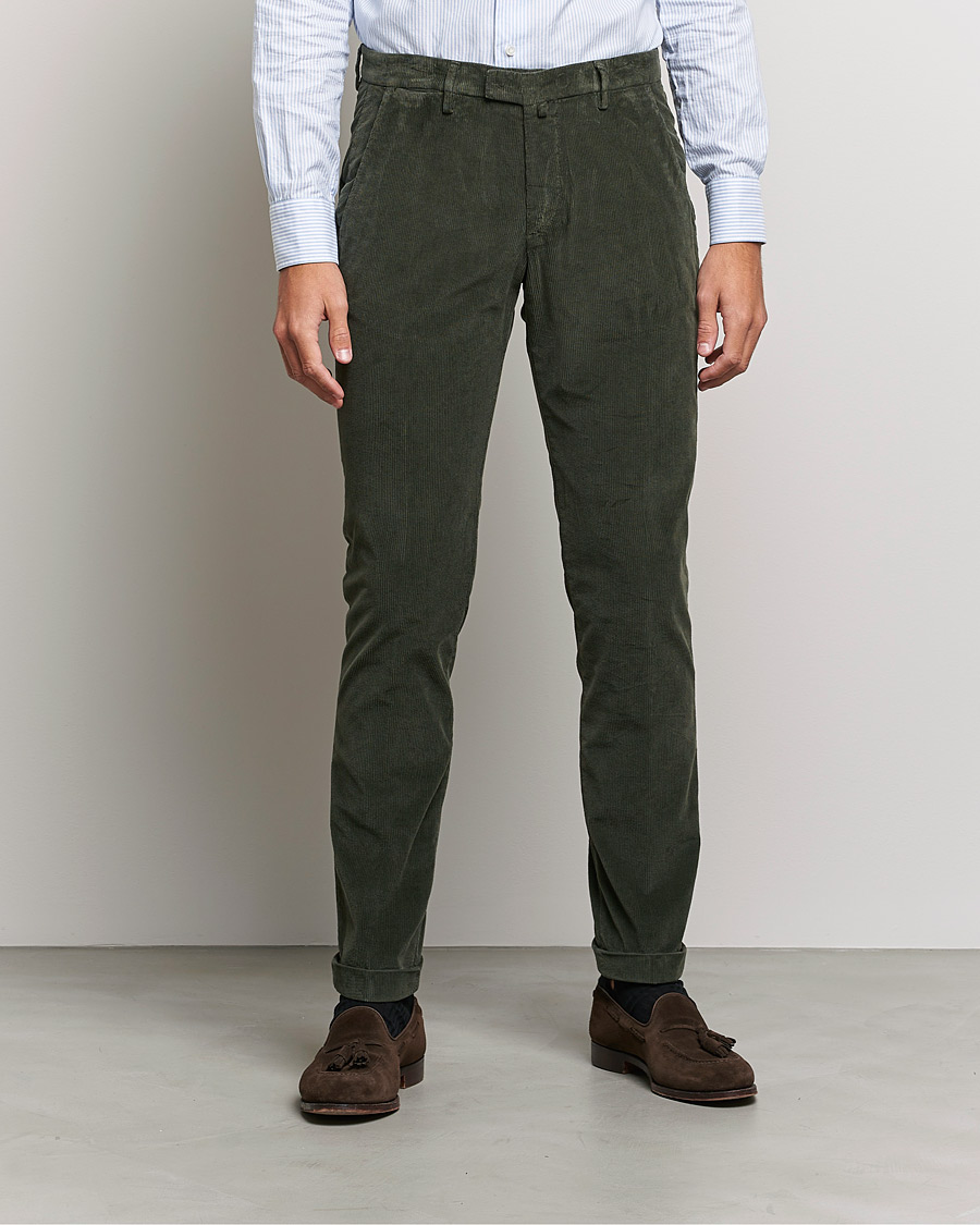 Men | Chinos | Briglia 1949 | Slim Fit Corduroy Trousers Dark Green