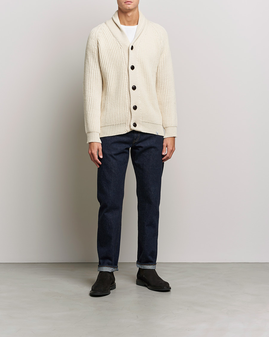 Men | Sweaters & Knitwear | Peregrine | Wilkinson Ribbed Wool Cardigan Cream