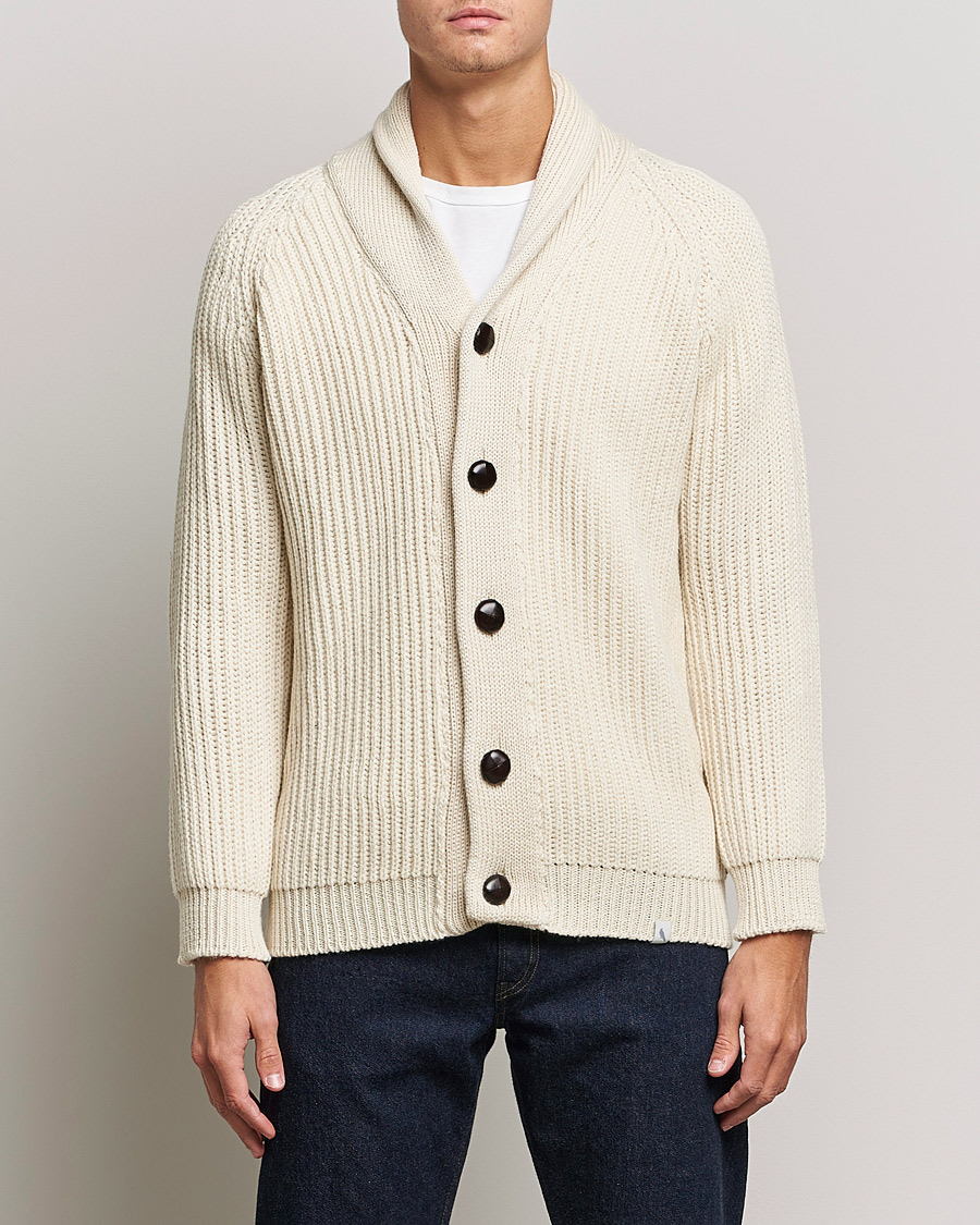 Men | Sweaters & Knitwear | Peregrine | Wilkinson Ribbed Wool Cardigan Cream