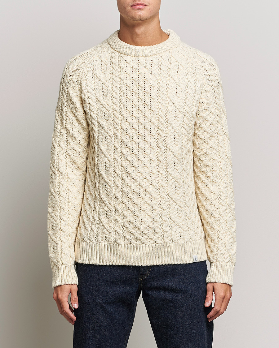 Men |  | Peregrine | Hudson Wool Aran Knitted Jumper Cream