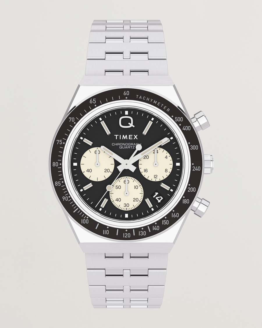 Timex Q Chronograph - Orologio Uomo 40mm, Cassa Acciaio, Quadrante Nero, Cinturino In Acciaio