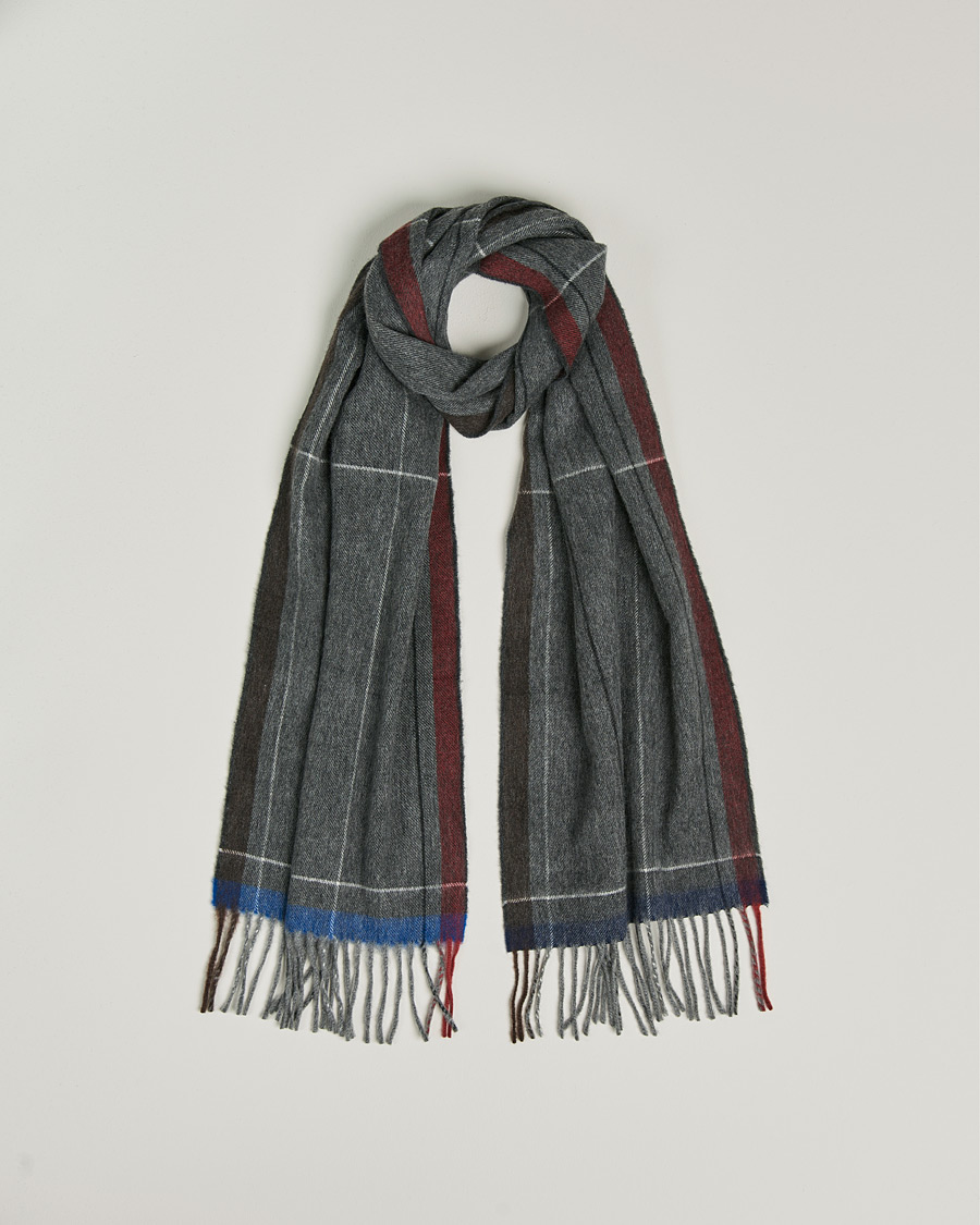 Men | Scarves | Begg & Co | Vale Lambswool/Cashmere Needle Check Scarf Grey Multi