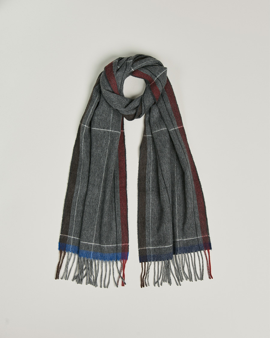 Men | Begg & Co Vale Lambswool/Cashmere Needle Check Scarf Grey Multi | Begg & Co | Vale Lambswool/Cashmere Needle Check Scarf Grey Multi