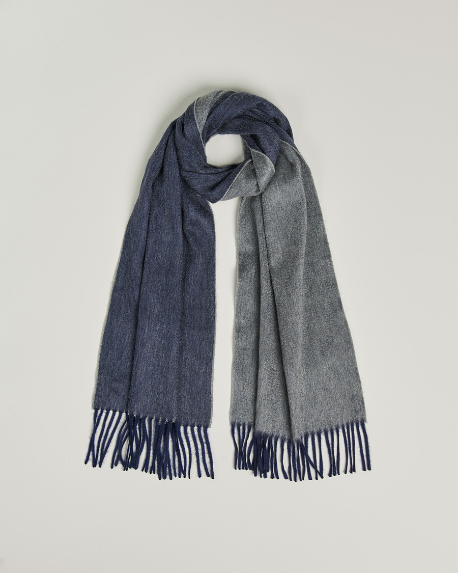 Men | Begg & Co Arran Reversible Cashmere Scarf Navy/Grey | Begg & Co | Arran Reversible Cashmere Scarf Navy/Grey