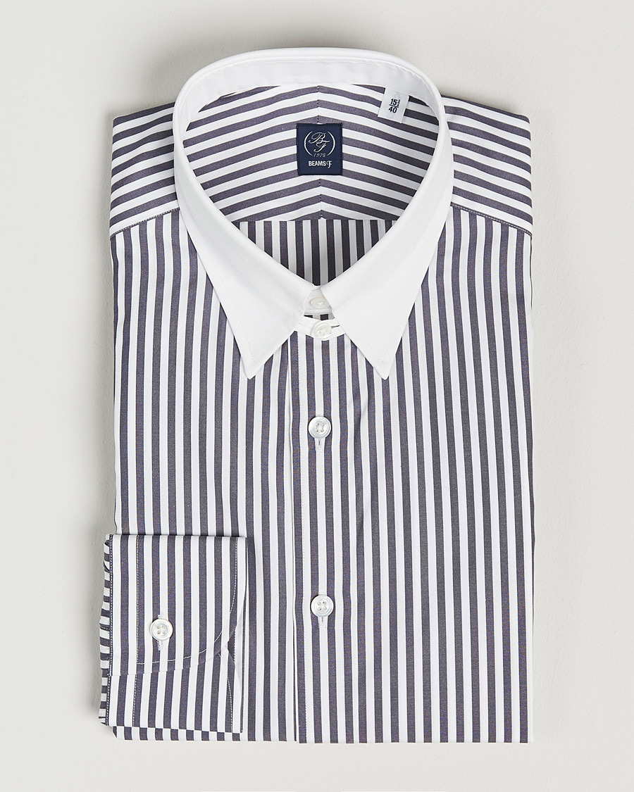 Men | Shirts | Beams F | Tab Collar Dress Shirt Grey/White