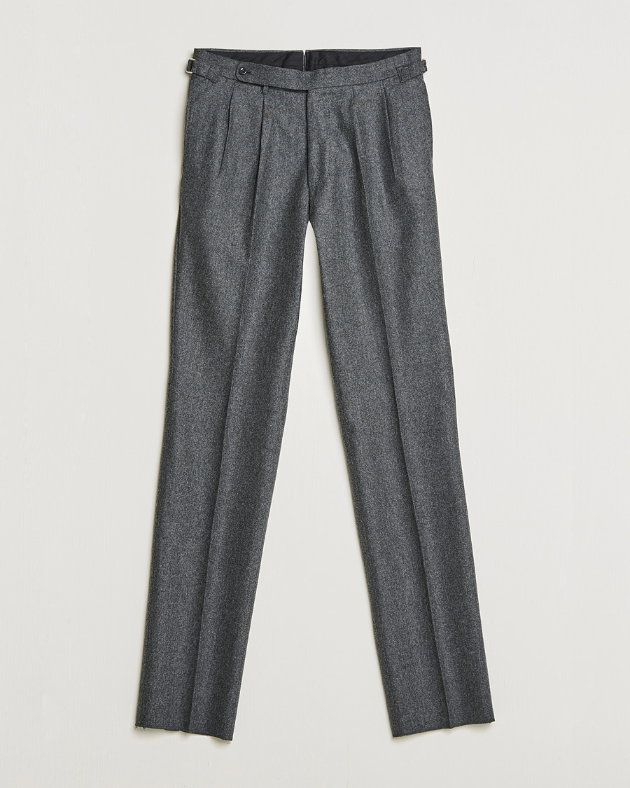 Men | Trousers | Beams F | Pleated Flannel Trousers Dark Grey