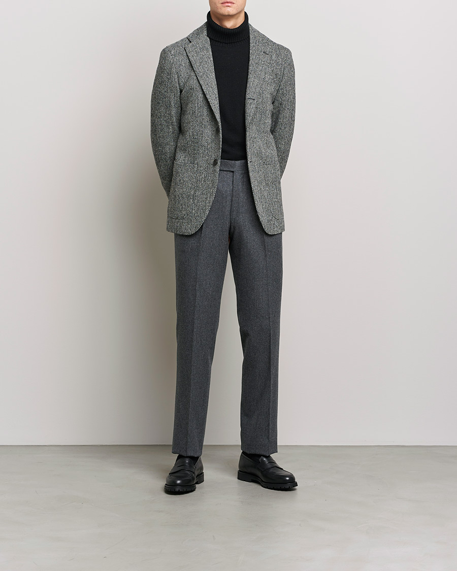 Men | Trousers | Beams F | Pleated Flannel Trousers Dark Grey