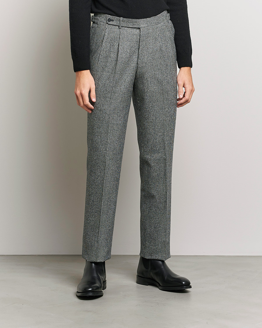 Men | Trousers | Beams F | Pleated Flannel Trousers Grey Check