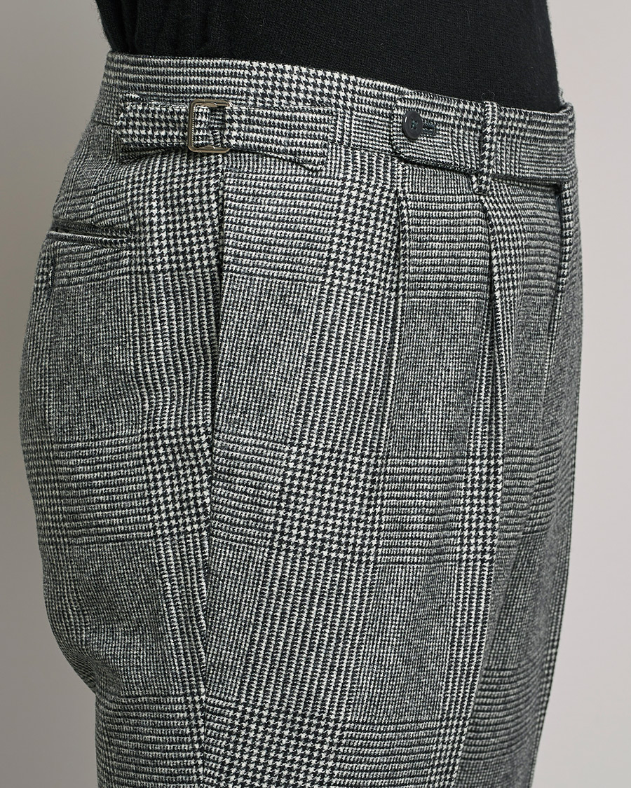 Men | Trousers | Beams F | Pleated Flannel Trousers Grey Check