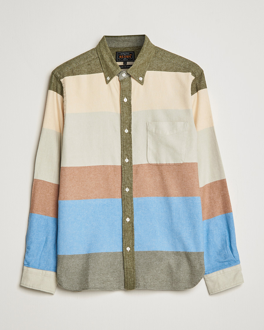 Men | Shirts | BEAMS PLUS | Flannel Multi Stripe Shirt Olive/Cream
