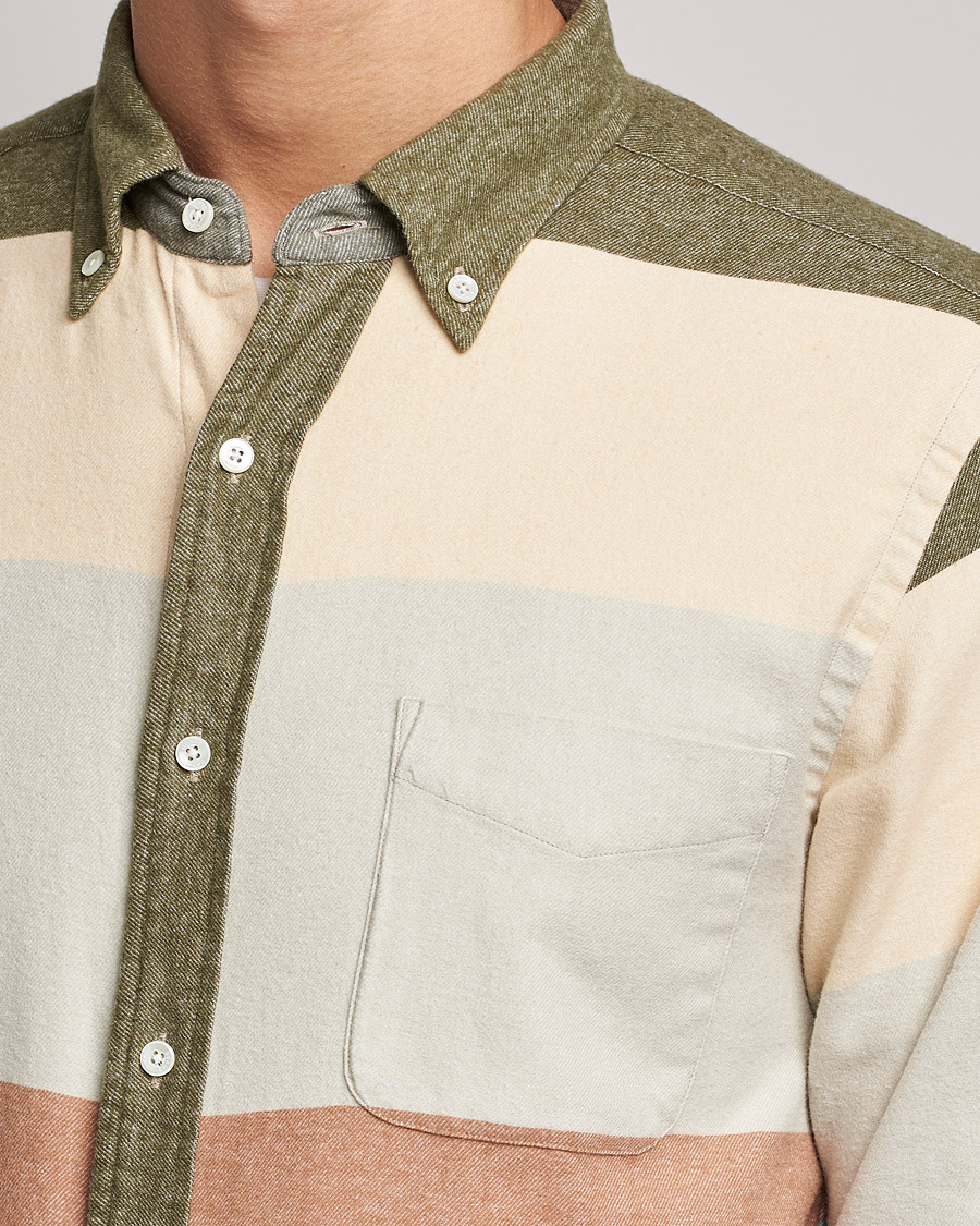 Men | Shirts | BEAMS PLUS | Flannel Multi Stripe Shirt Olive/Cream