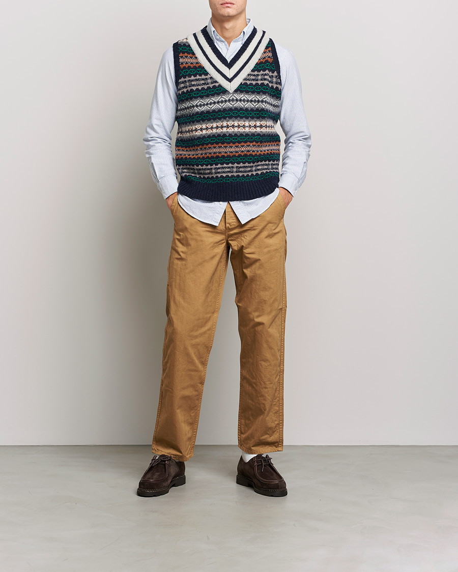 Men | Sweaters & Knitwear | BEAMS PLUS | Fairisle Cricket Knit Vest Navy