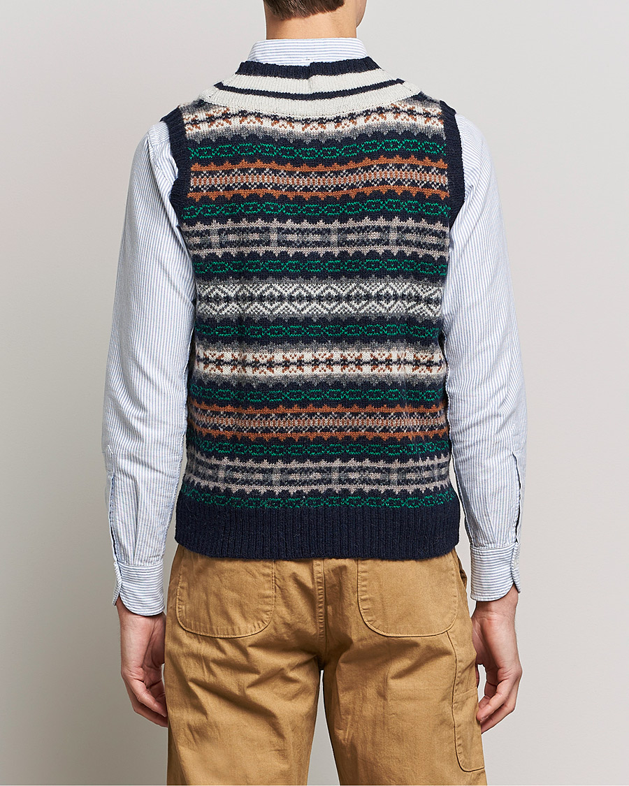 Men | Sweaters & Knitwear | BEAMS PLUS | Fairisle Cricket Knit Vest Navy