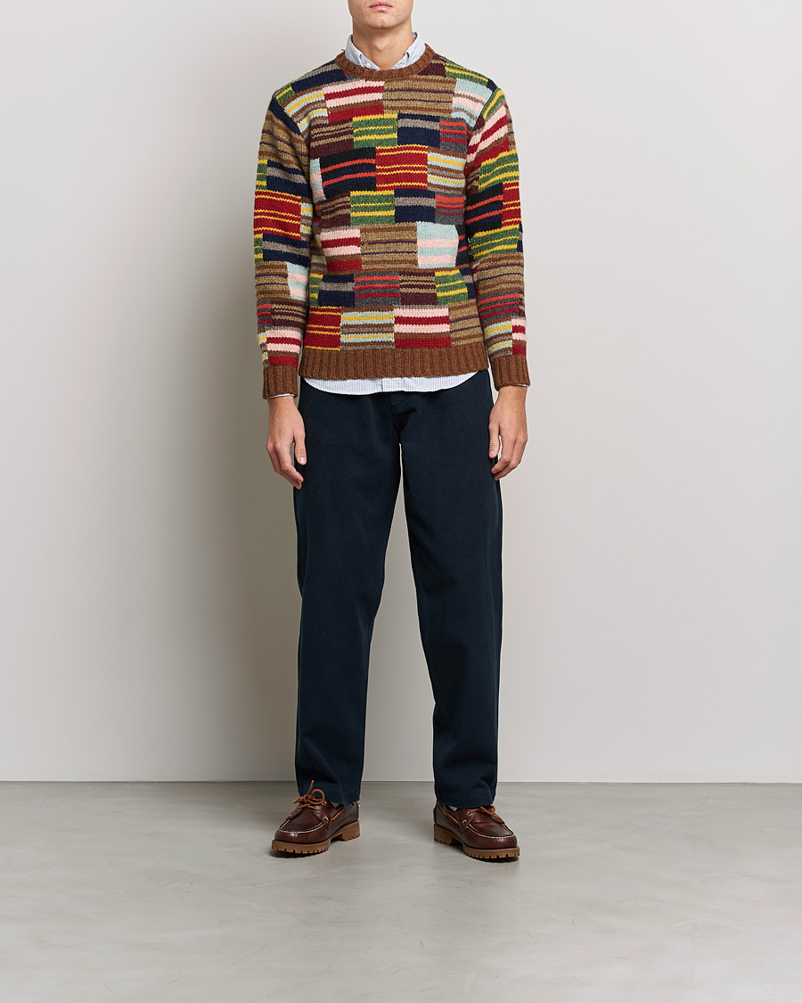 Men |  | BEAMS PLUS | Hand Knit Patchwork Sweater Multi Stripe