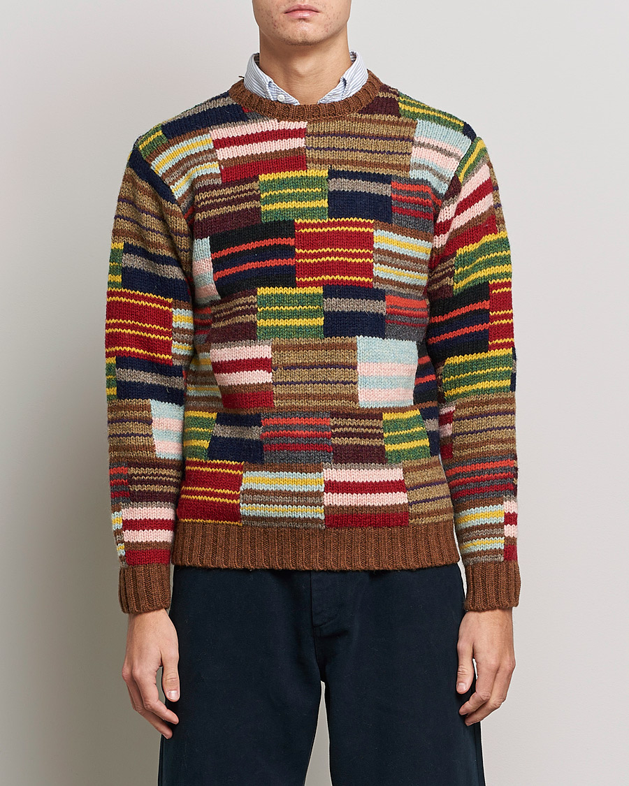 Men | Knitted Jumpers | BEAMS PLUS | Hand Knit Patchwork Sweater Multi Stripe