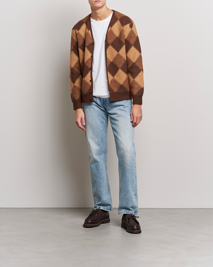 Men | Sweaters & Knitwear | BEAMS PLUS | Argyle Jacquard Cardigan Brown 