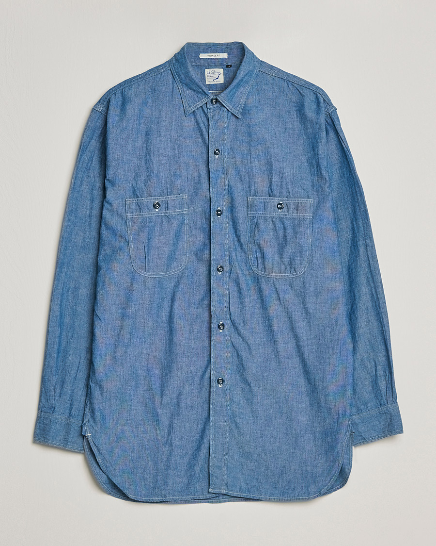 Men | Shirts | orSlow | Chambray Work Shirt Light Blue