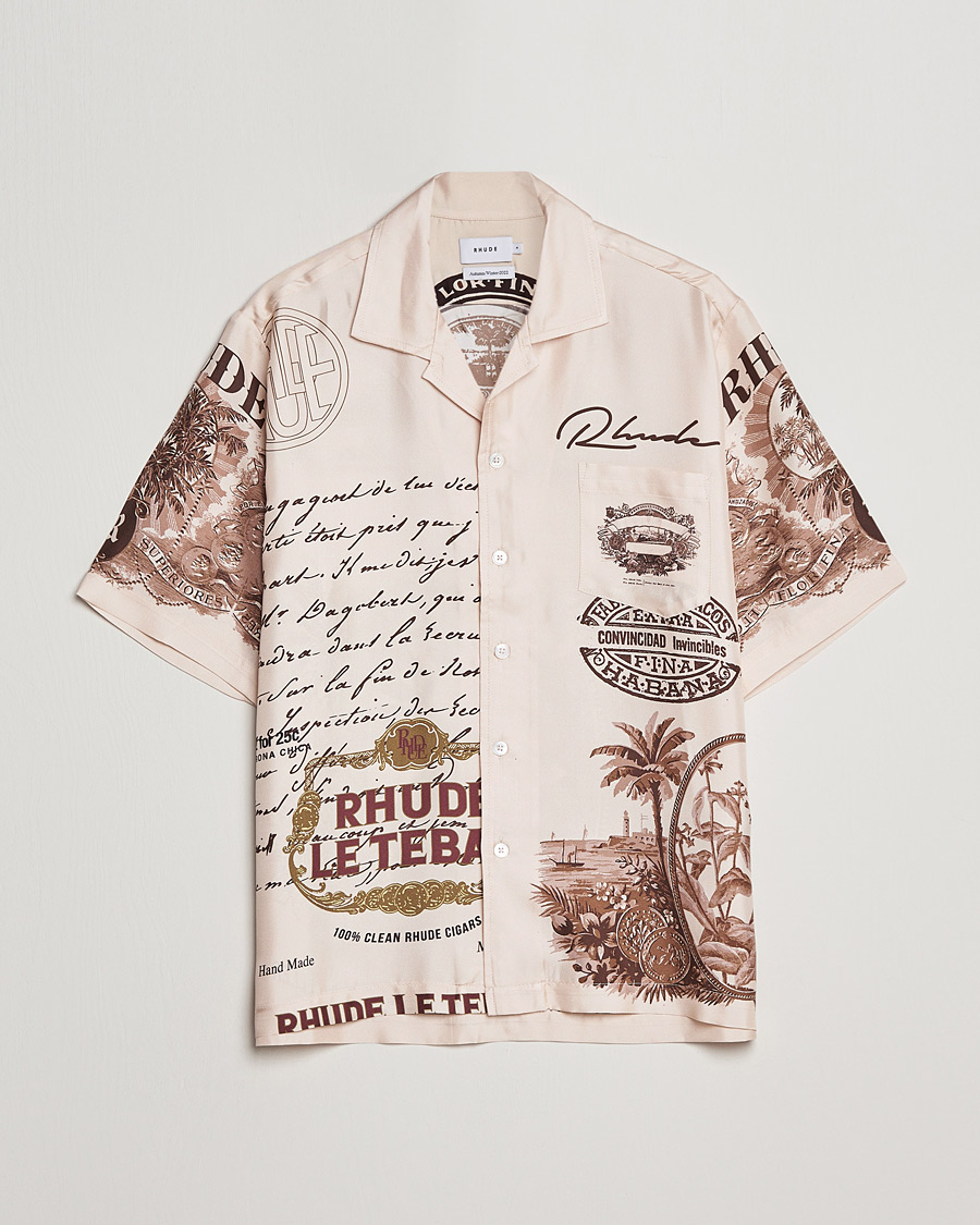 Men | Shirts | Rhude | Silk Cigar Short Sleeve Shirt Brown/Cream