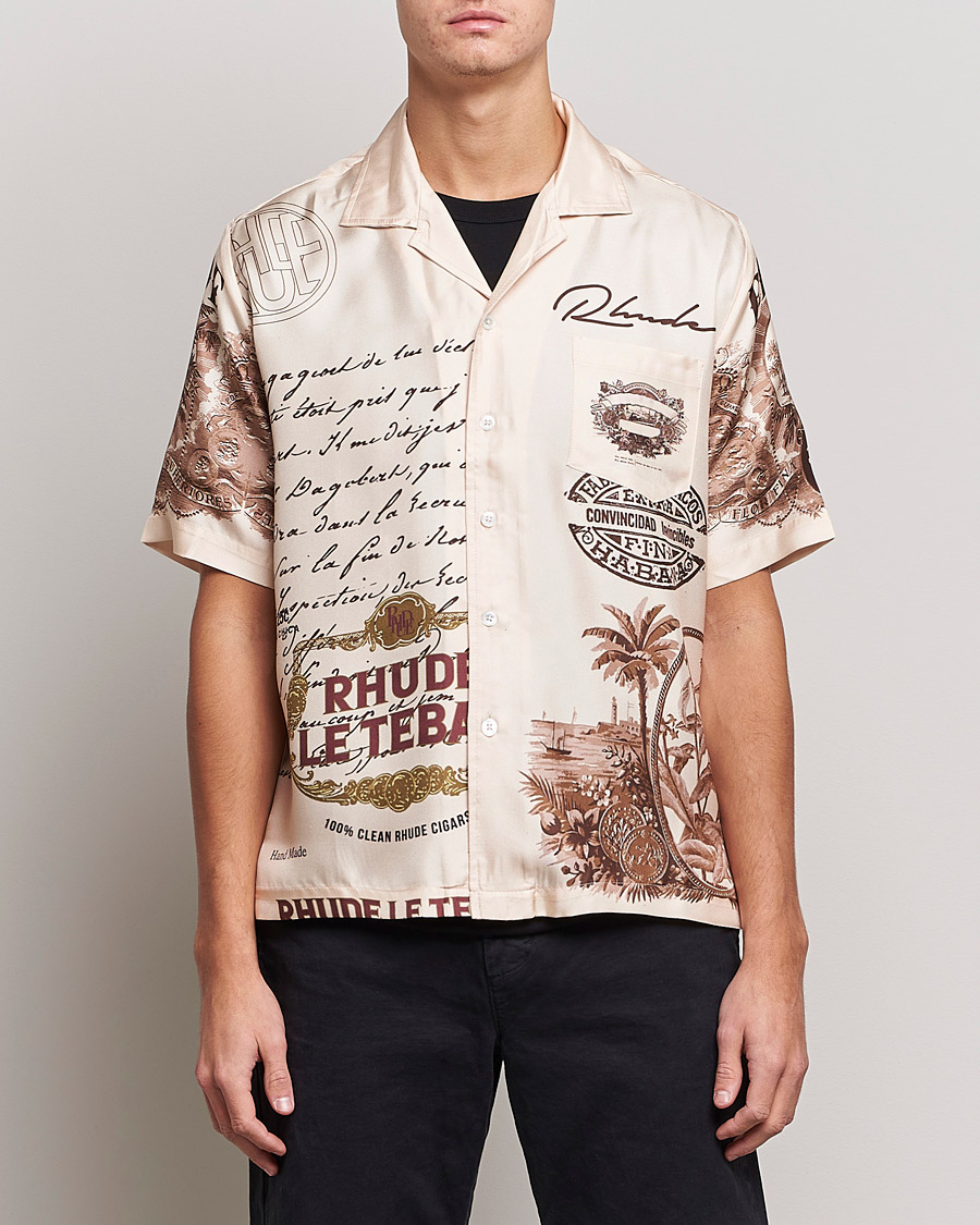 Men | Shirts | Rhude | Silk Cigar Short Sleeve Shirt Brown/Cream