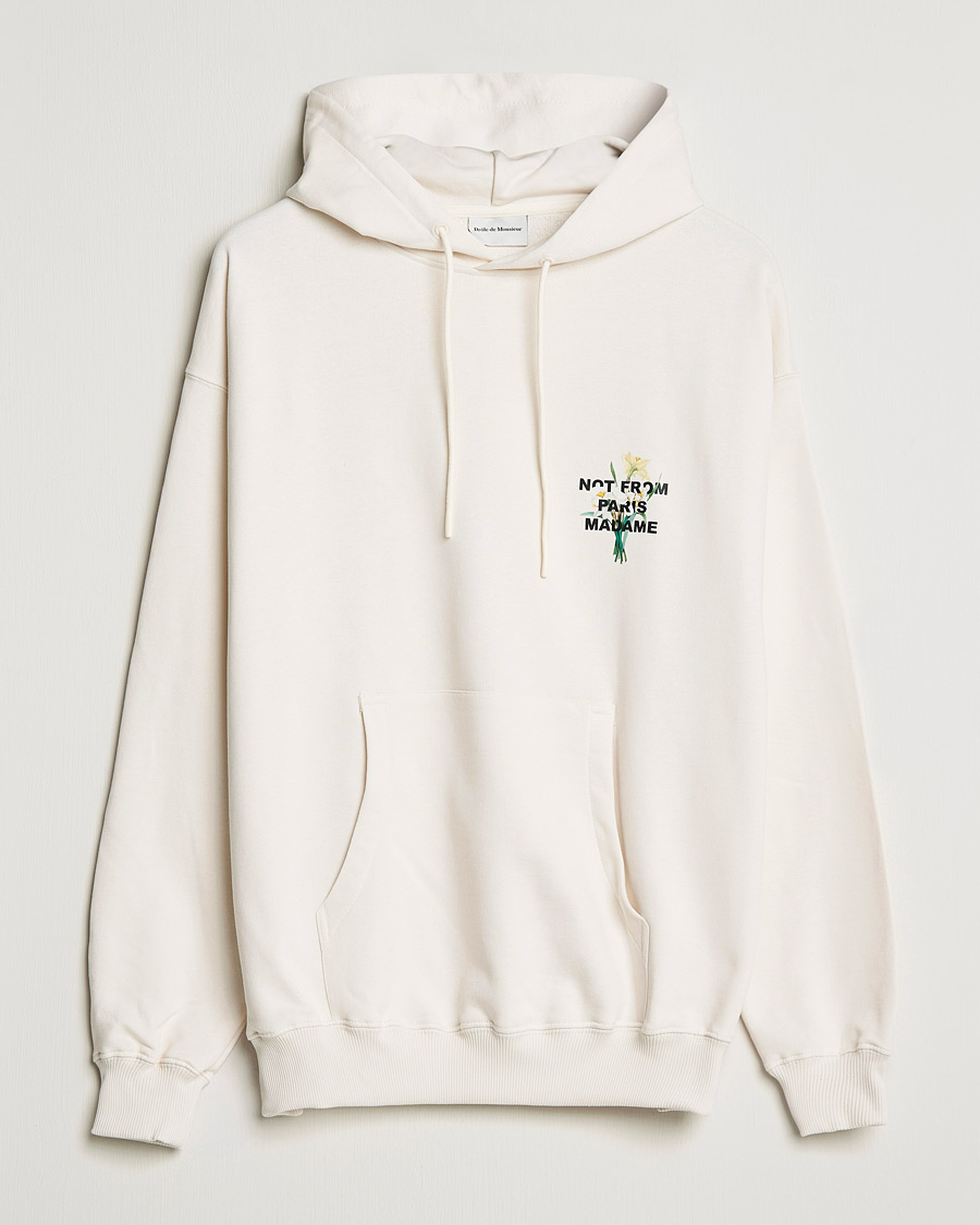 Men | Sweaters & Knitwear | Drôle de Monsieur | Fleur Slogan Hoodie Off White