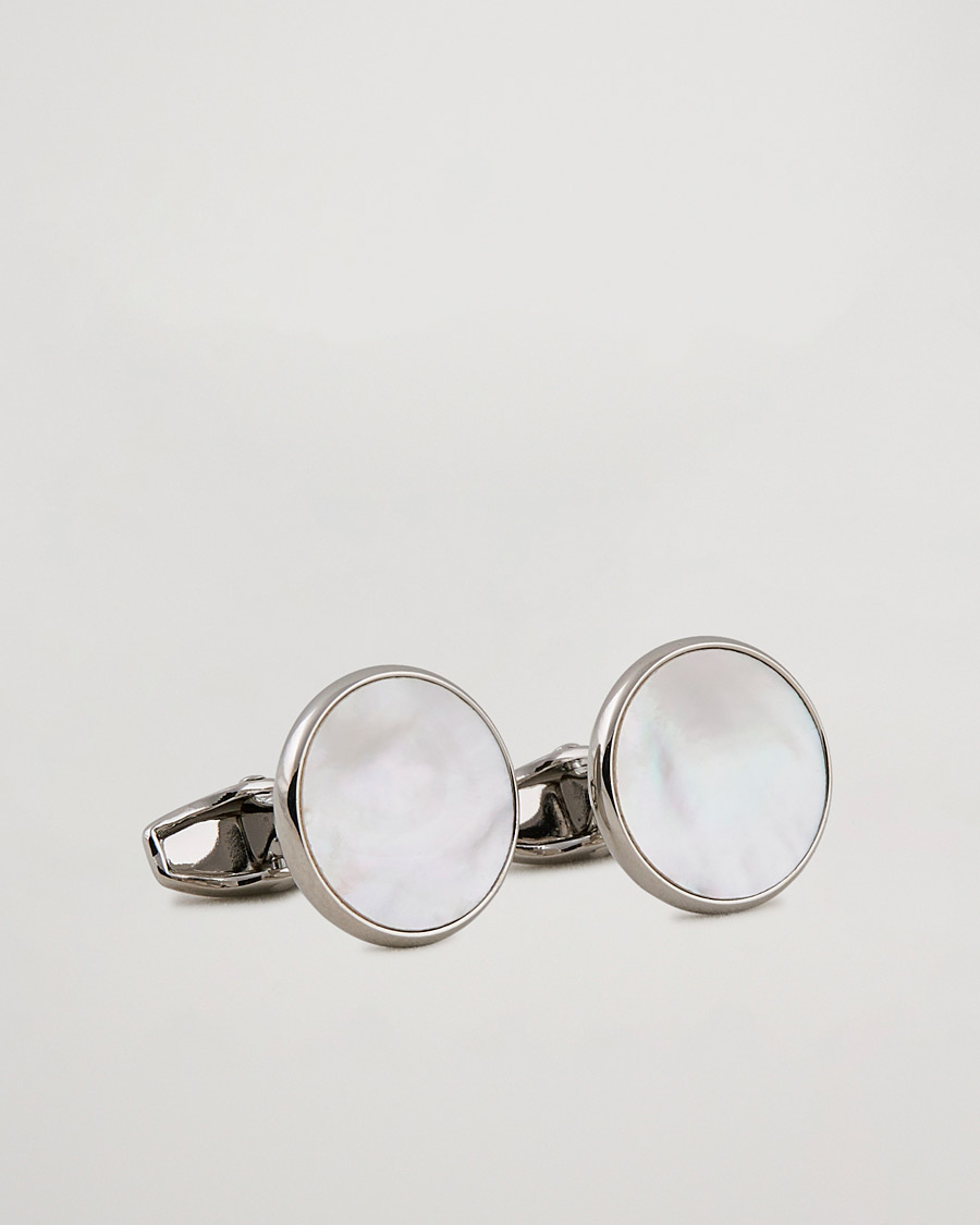 Men | Cufflinks | Amanda Christensen | Cufflink & Shirt Studs Set White/Silver