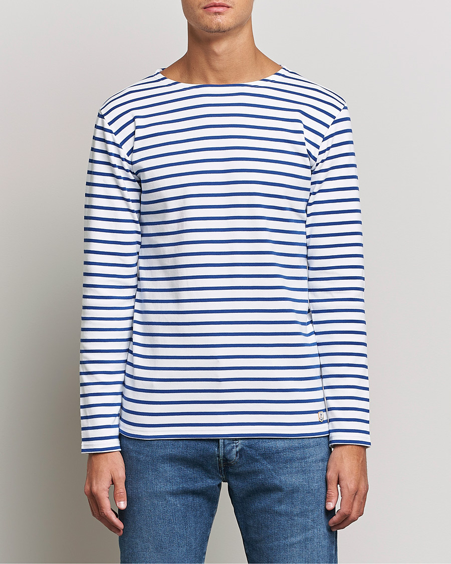 Men | T-Shirts | Armor-lux | Houat Héritage Stripe Long Sleeve T-Shirt White/Blue