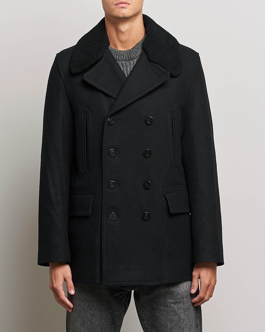 Men | Care of Carl Exclusives | Gloverall | Churchill Reefer Shearling Peacoat Black