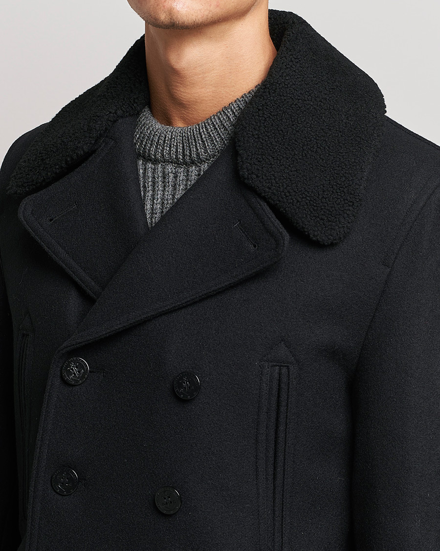 Gloverall Churchill Reefer Shearling Peacoat Black at CareOfCarl.com