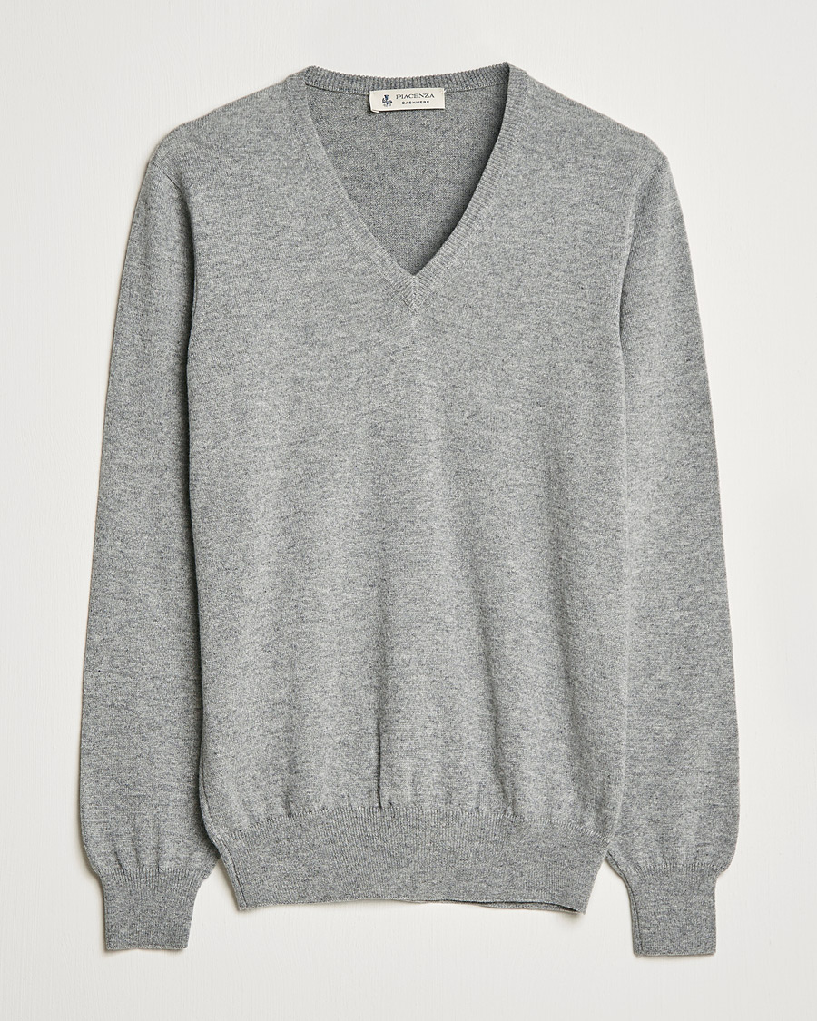 Men | Sweaters & Knitwear | Piacenza Cashmere | Cashmere V Neck Sweater Light Grey