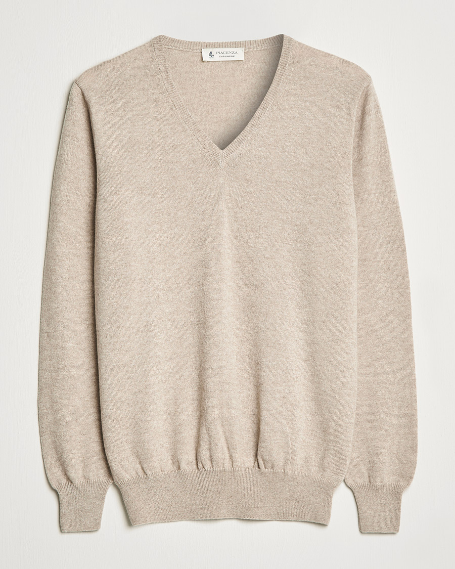 Men | Sweaters & Knitwear | Piacenza Cashmere | Cashmere V Neck Sweater Beige