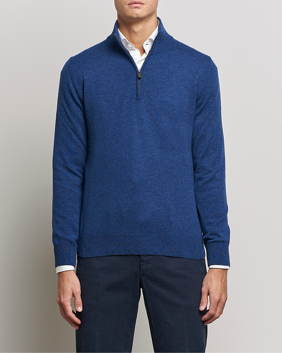 Men | Piacenza Cashmere | Piacenza Cashmere | Cashmere Half Zip Sweater Indigo Blue