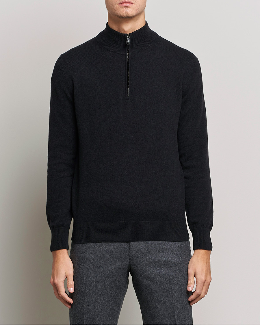 Men | Cashmere sweaters | Piacenza Cashmere | Cashmere Half Zip Sweater Black