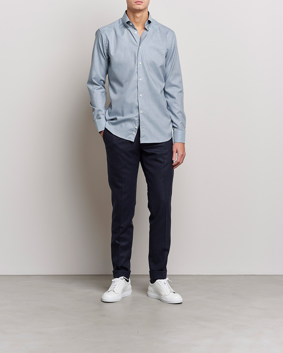 Men | Casual Shirts | Eton | Wrinkle Free Button Down Oxford Shirt Light Blue 