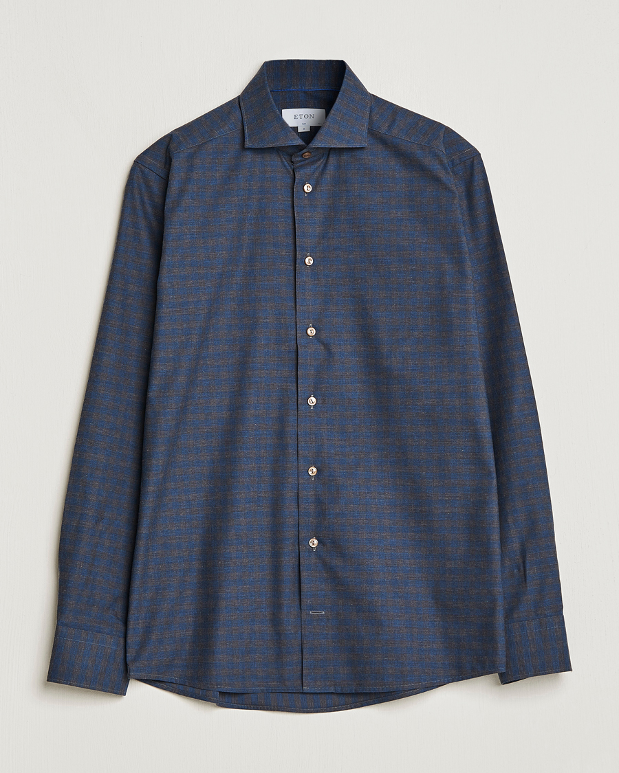 Men | Shirts | Eton | Fine Twill Melange Shirt Navy Blue Checked