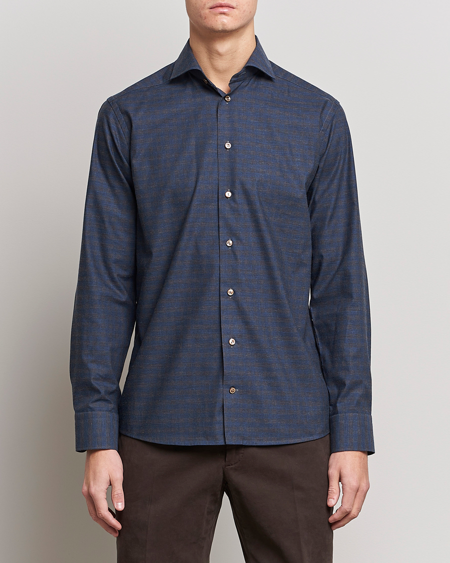 Men | Eton | Eton | Fine Twill Melange Shirt Navy Blue Checked