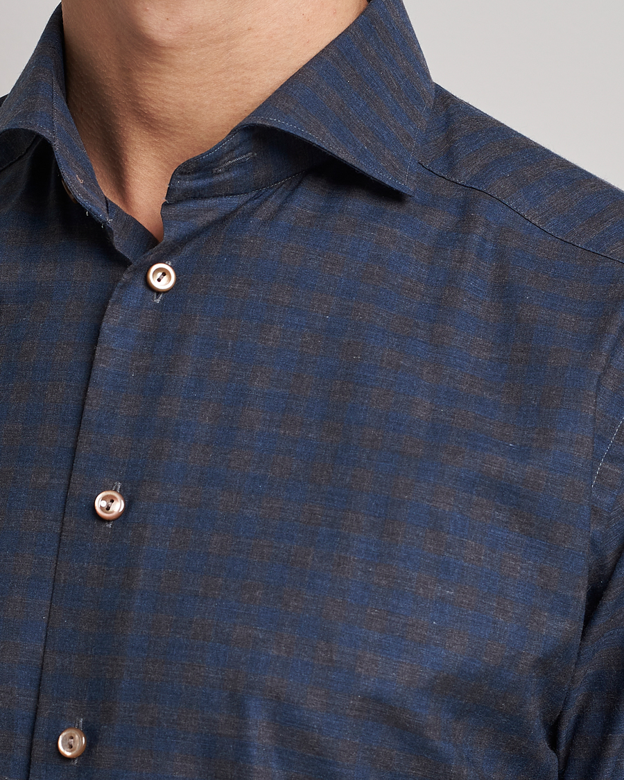 Men | Shirts | Eton | Fine Twill Melange Shirt Navy Blue Checked