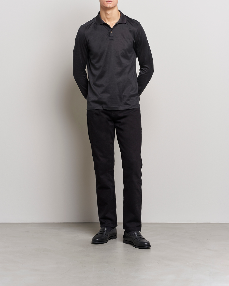 Men |  | Eton | Knit Jaquard Polo Shirt Black