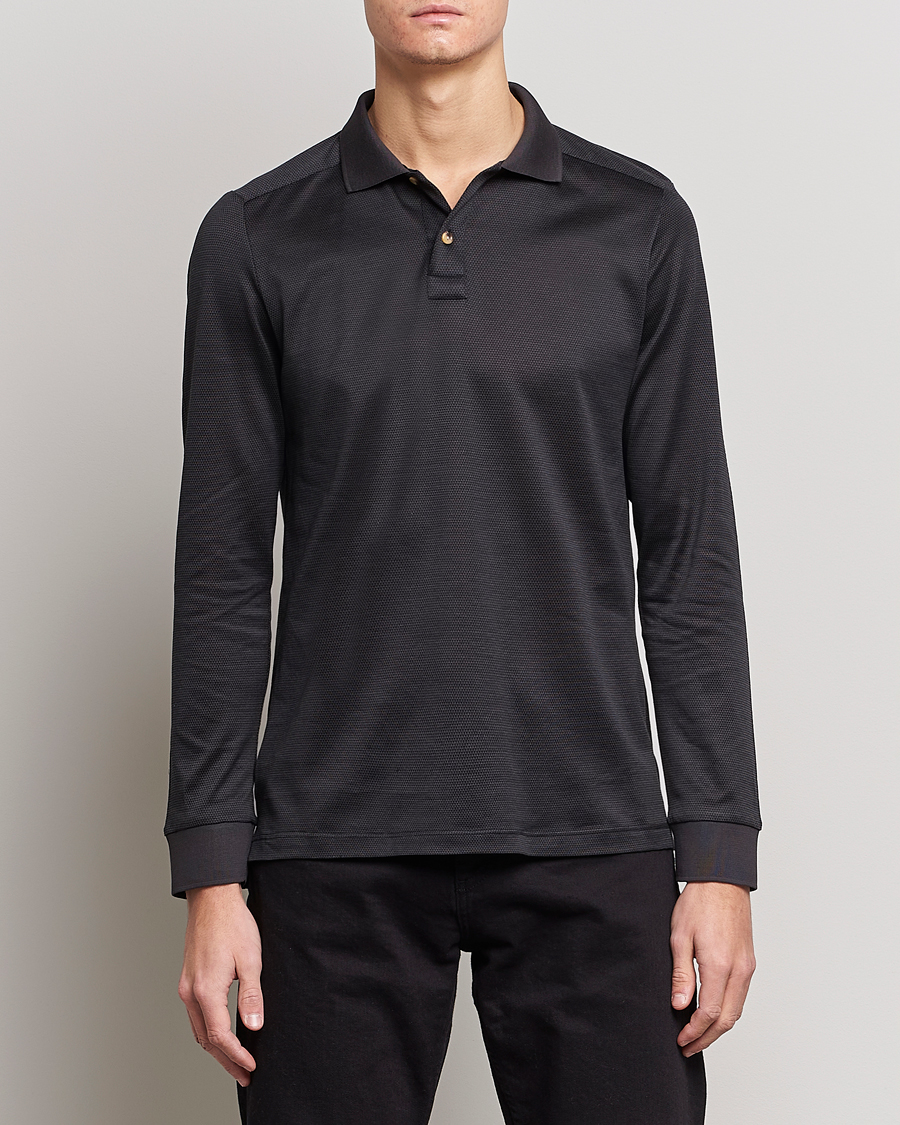 Men | Long Sleeve Polo Shirts | Eton | Knit Jaquard Polo Shirt Black