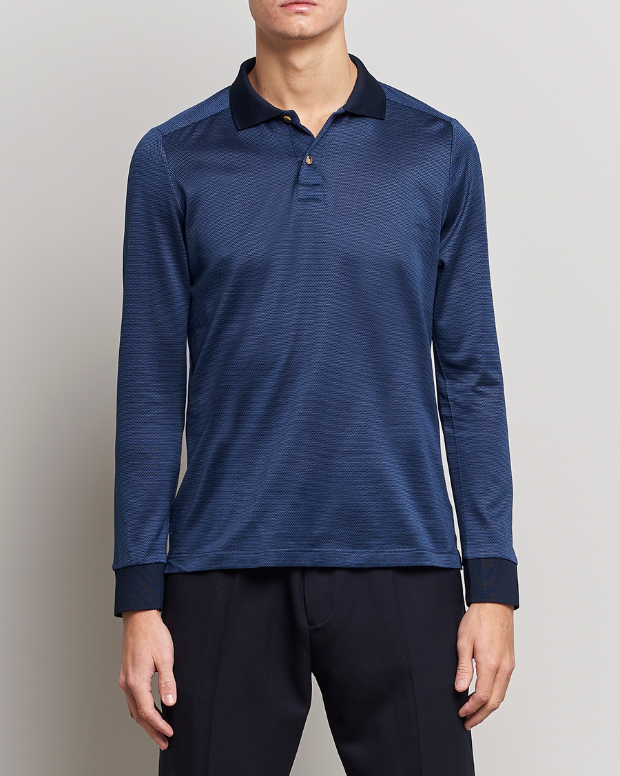 Men | Polo Shirts | Eton | Knit Jaquard Polo Shirt Blue