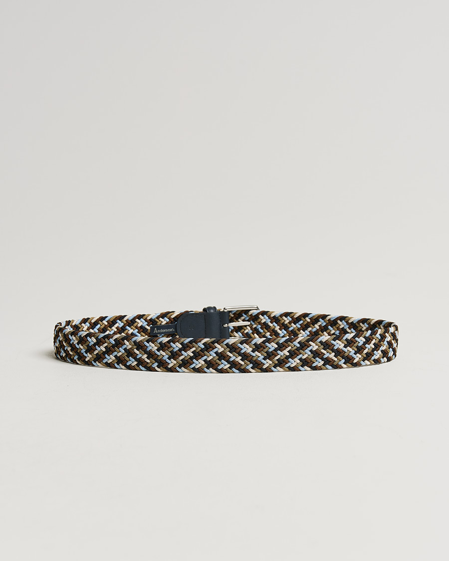 Men | Anderson's | Anderson's | Stretch Woven 3,5 cm Belt Navy/Green/Brown