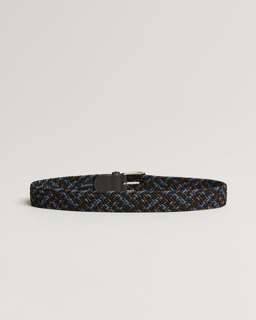 Men | The Classics of Tomorrow | Anderson's | Stretch Woven 3,5 cm Belt Navy/Brown