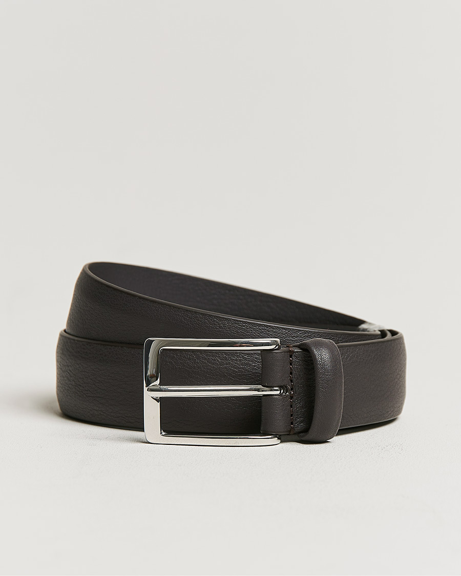 Men | Leather Belts | Anderson's | Double Nappa Calf 3 cm Belt Dark Brown