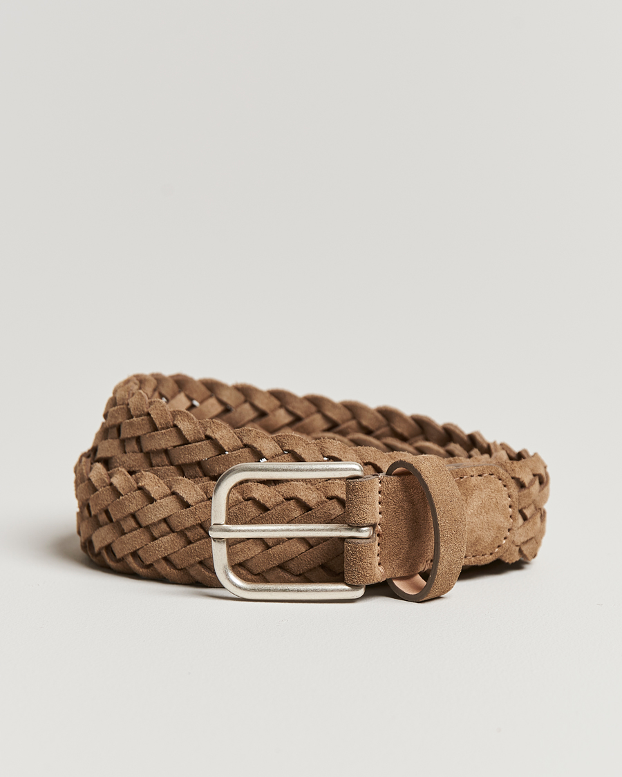 Men | Belts | Anderson's | Woven Suede Belt 3 cm Beige